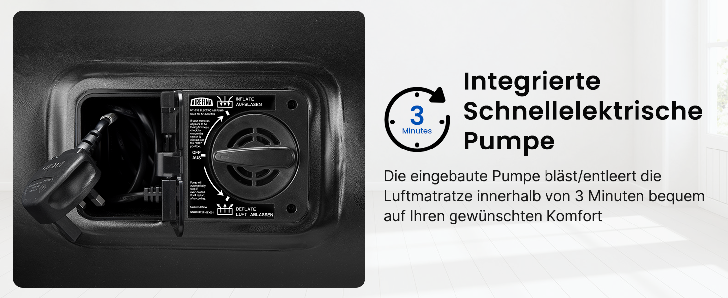 Надувний матрац Airefina Queen, надувний матрац із вбудованим насосом, надувне ліжко, що самонадувається за 3 хвилини, надувне ліжко для кемпінгу та гостьового ліжка, міцне та портативне надувне ліжко 203 x 152 x 46 см Queen (203152 см)