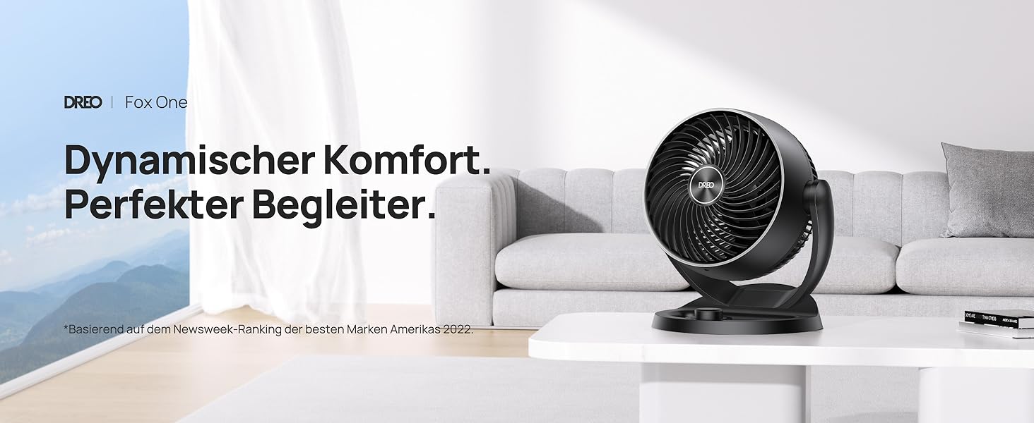 Дрео - тихий настільний вентилятор 30 см, 3 швидкості, 21 м³/хв, кут нахилу 120°, чорний