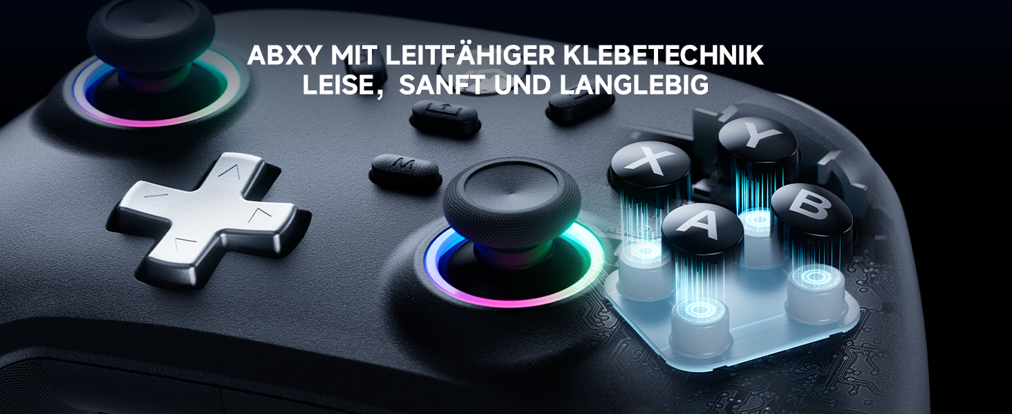 Ігровий бездротовий контролер ECHTPower для PC, Switch, Steam Deck, Android, iOS — RGB підсвітка, Hall-джойстики, Turbo, вібрація, акумулятор 800mAh (Чорний)