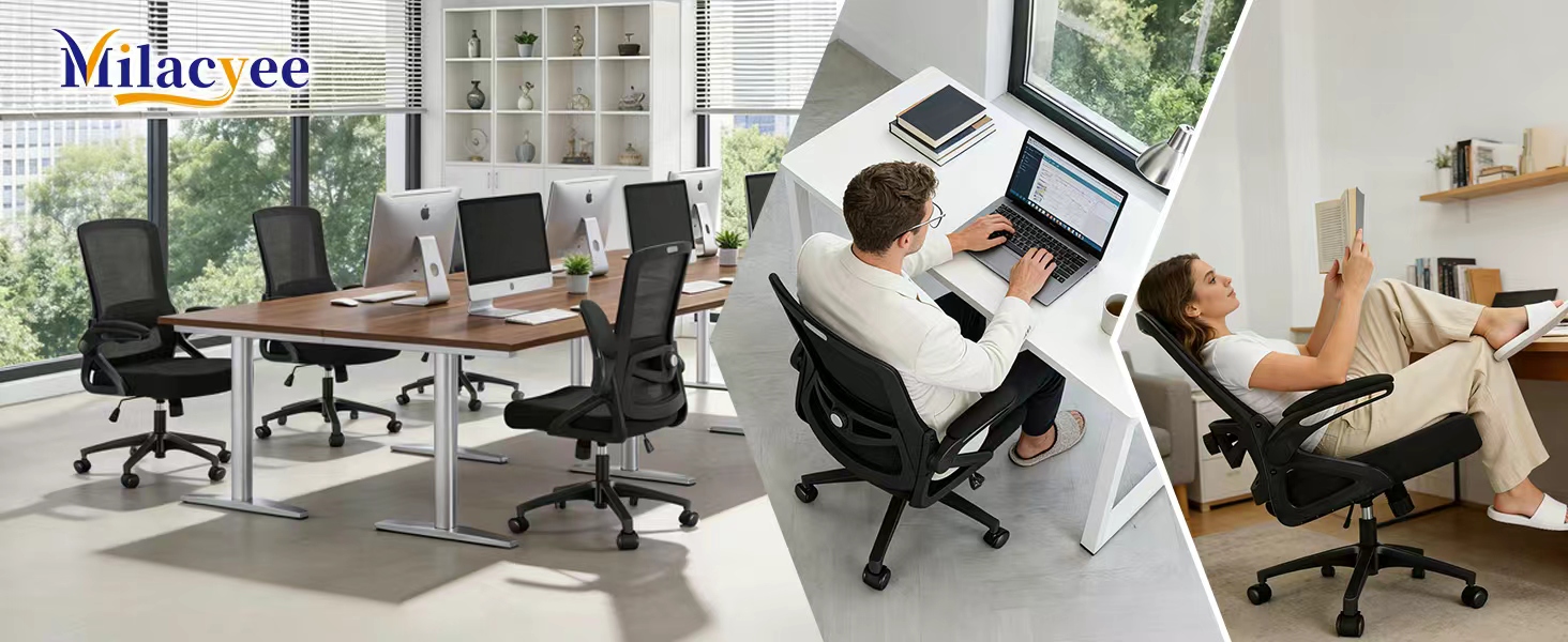 Ергономічне крісло для офісу, комп'ютерне крісло з регульованою 4D поперековою підтримкою, поворотне крісло з відкидними підлокітниками, крісло з функцією нахилу 90°-125°, сітчасте крісло до 130 кг, чорне