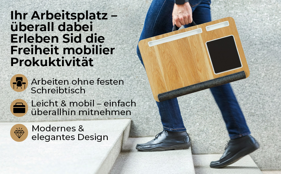 Підставка для ноутбука в ліжко та диван – з подушкою, тримачем для телефону та підкладкою для зап'ястя – підходить для ноутбуків до 17' – легка та комфортна для офісу, навчання та відпочинку (Сірий, Чорний)