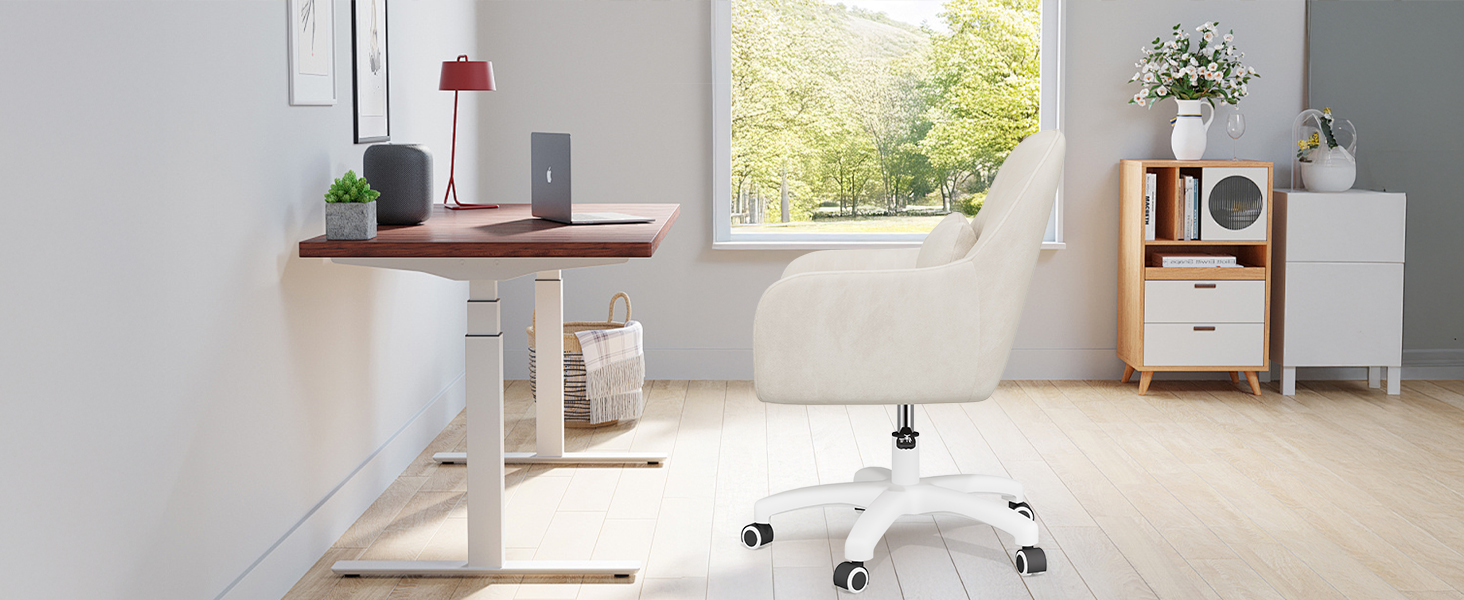 Крісло для дому та офісу Aivermeil: м'яке, з підголівником, обертове, регульоване по висоті, ергономічне, до 120 кг, бежеве