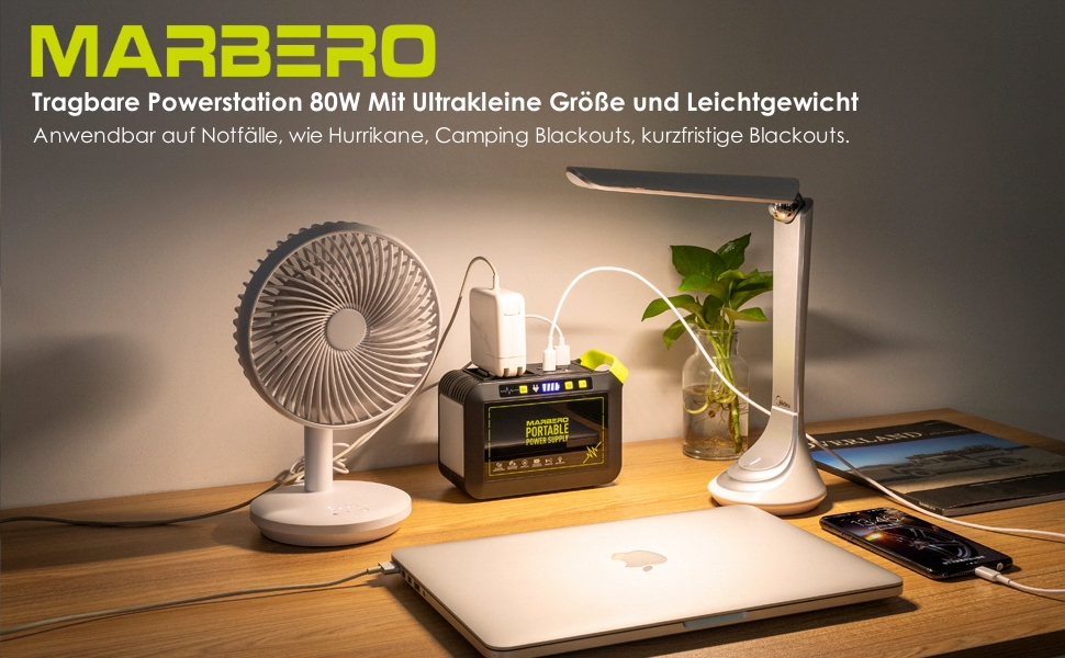 Портативна електростанція MARBERO M82 88Wh: Сонячний генератор з LED ліхтариком, 230V AC, 120W, для кемпінгу, подорожей, дому та надзвичайних ситуацій