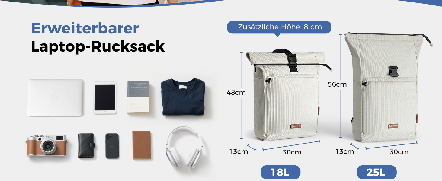 Водонепроникний рюкзак для ноутбука Rolltop 18-25Л, бежевий (30x13x48 см)