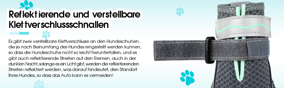 Взуття для собак Sezlinver, нековзке, регульоване, світловідбиваюче, миється, дихаюче, упаковка з 4 шт. , сірий, розмір 7