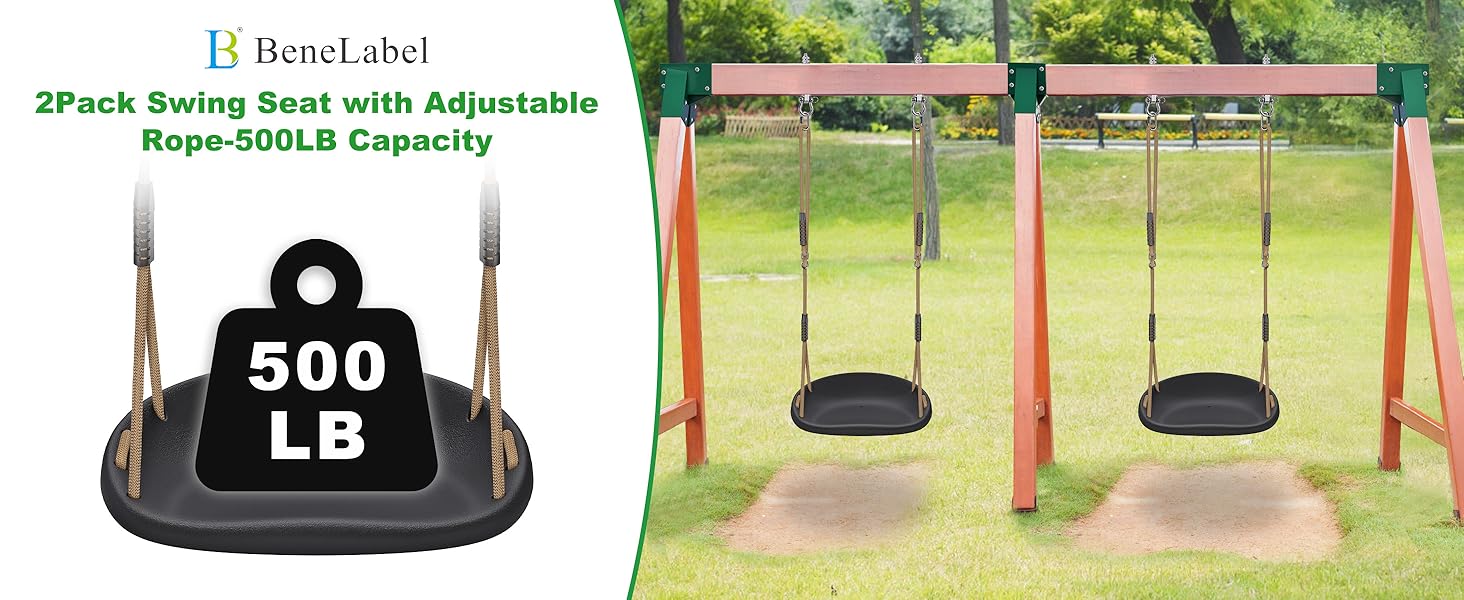 Дитяча гойдалка BeneLabel для дому та вулиці, міцна гума, регульоване положення 130-200 см, мотузка для підлітків/дорослих, зелений колір, 113 кг, комплект 2 шт.