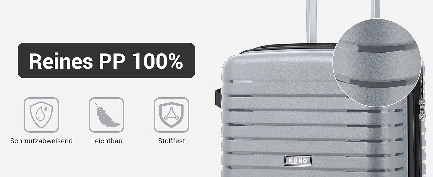 Чемодан KONO середнього розміру з жорстким корпусом, PP, з 4 колесами, розширюваний, легкий, з тримачем для напоїв та TSA замком (зелений, L)