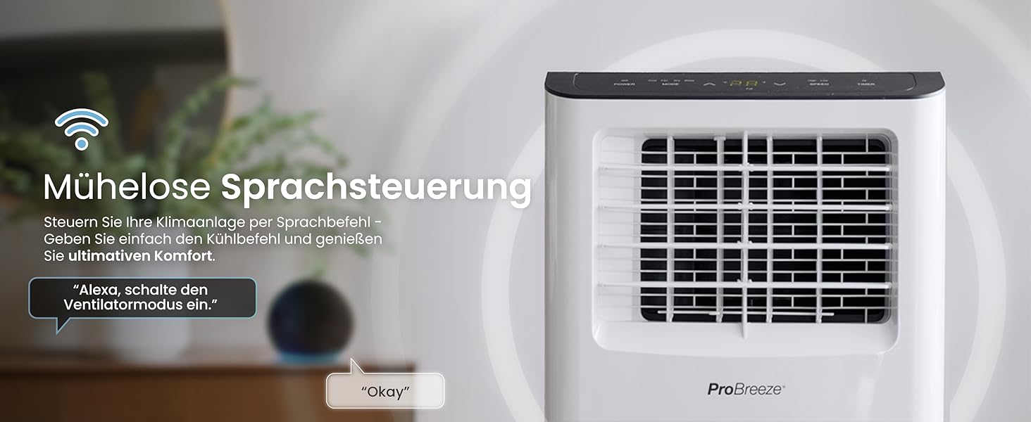 Мобільний кондиціонер Pro Breeze 9000 BTU 4-в-1: охолодження, вентиляція, осушення, нічний режим. Клас енергоефективності A, пульт, таймер 24 год, управління зі смартфона