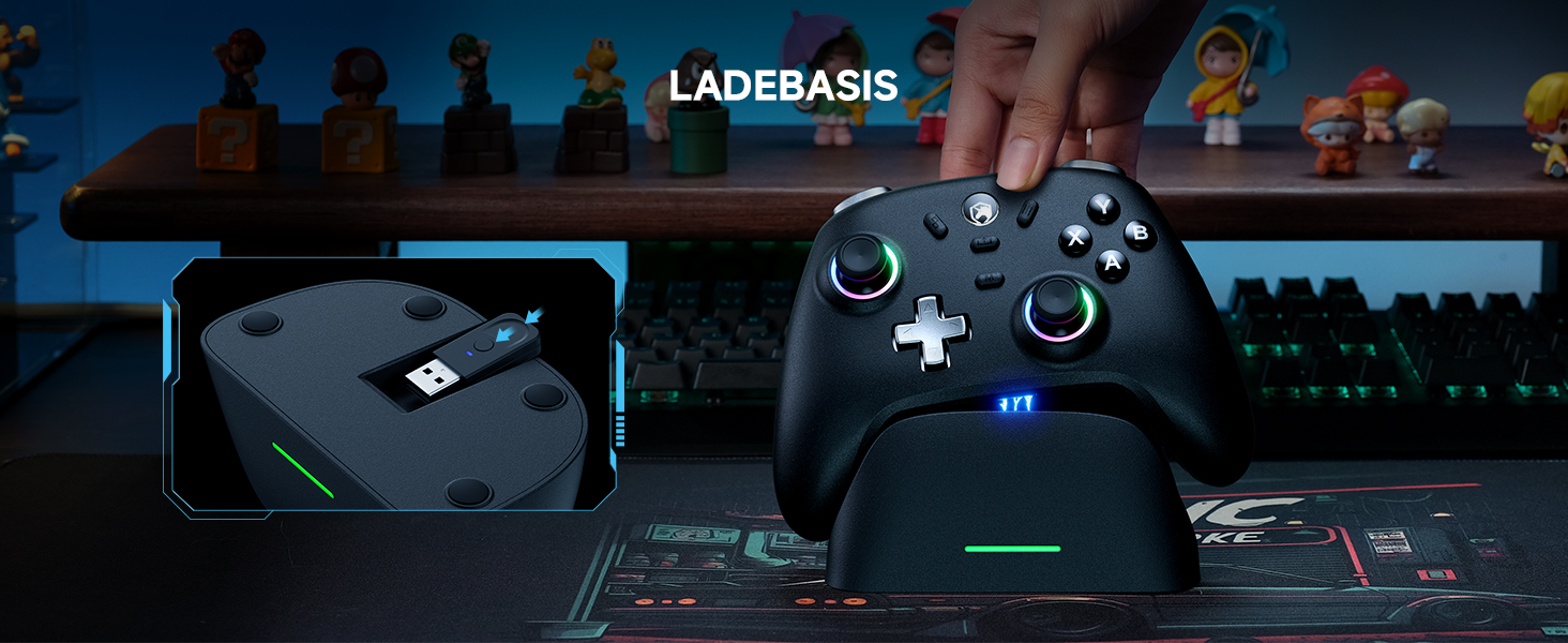 Ігровий бездротовий контролер ECHTPower для PC, Switch, Steam Deck, Android, iOS — RGB підсвітка, Hall-джойстики, Turbo, вібрація, акумулятор 800mAh (Чорний)