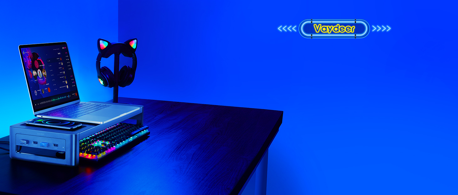 Підставка для монітора VAYDEER USB 3.0 з бездротовою зарядкою та передачею даних, металевий тримач для ноутбуків та комп'ютерів до 32 дюймів, чорний, L