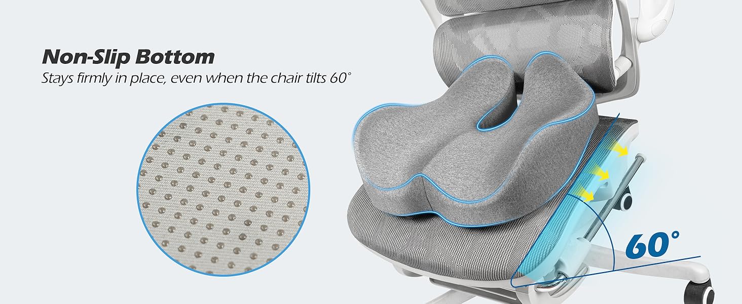 Подушка для офісного крісла Lofty Aim з Memory Foam: ергономічна, для куприка, при болях у спині, для офісу, авто, літака, інвалідного візка - Чорний та світло-сірий
