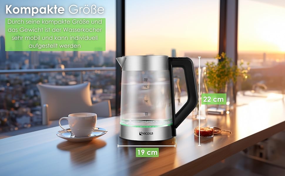 Електричний чайник-заварник зі скла та нержавіючої сталі, 1.7 л, 2200 Вт, з регулюванням температури, з підсвічуванням, BPA Free