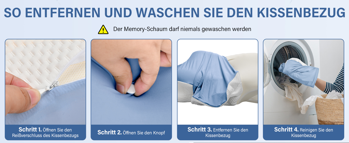 Подушка для шиї з піною з пам'яті, дихаюча, ергономічна, 65x37x10/12 см (Блакитна)