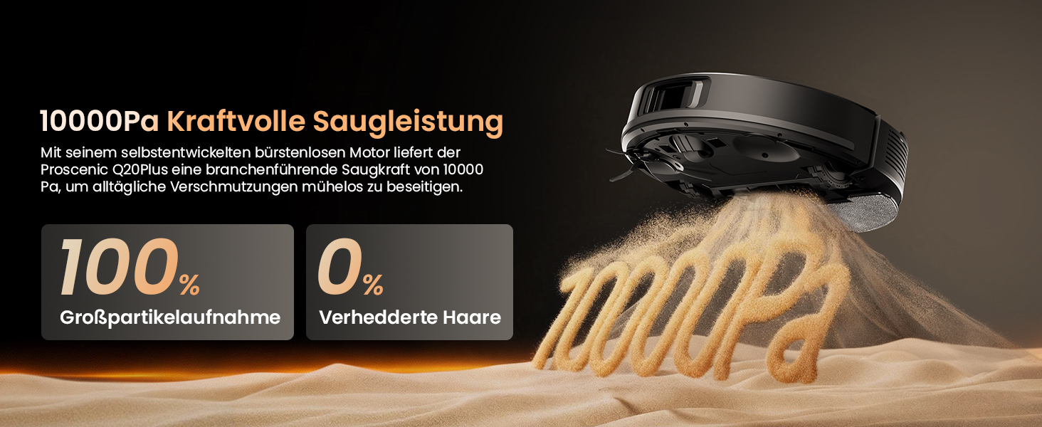 Робот-пилосос Proscenic Q20Plus з функцією миття, 10000Pa, 200хв, бездротовий, самостійна очистка, 3-в-1 для тварин, килимів, твердих поверхонь, чорний