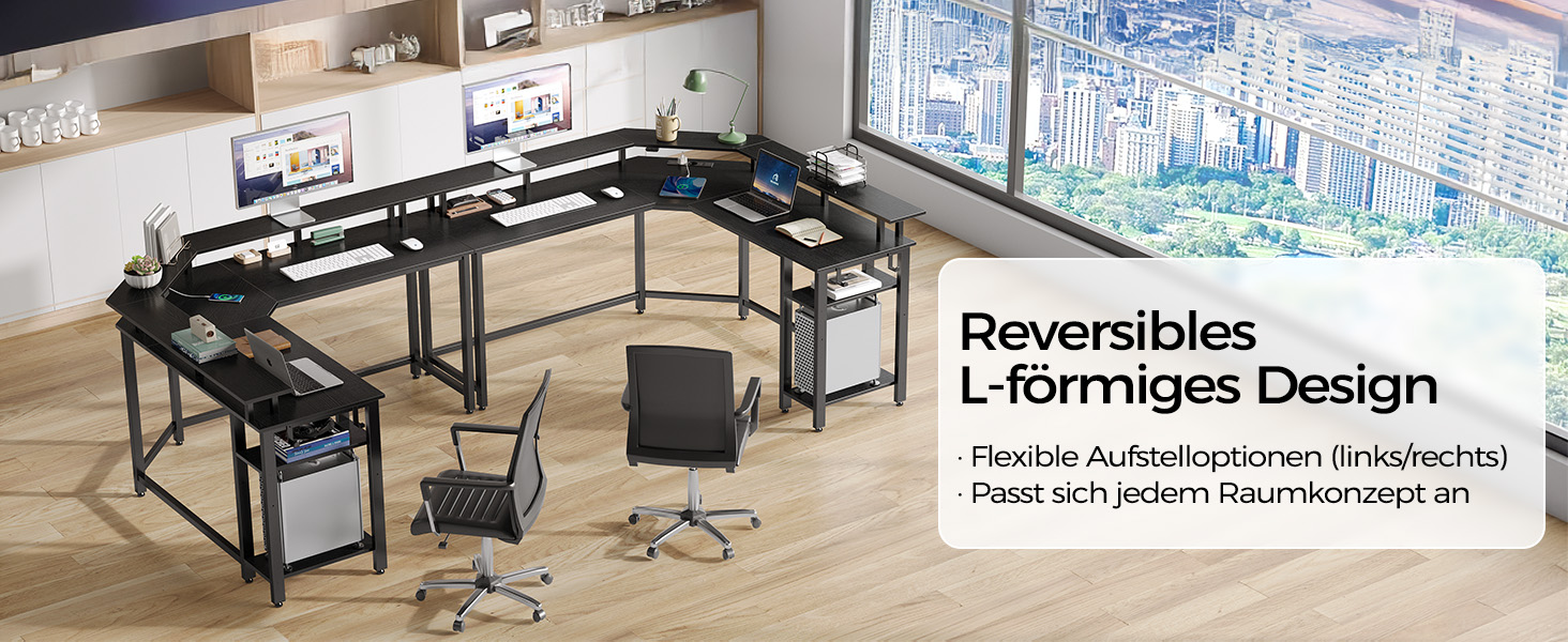 Комп'ютерний стіл Rolanstar L-подібний з RGB підсвічуванням та розетками, реверсивний кутовий стіл для геймінгу з полицею та 2 гачками, для офісу, робочого кабінету, спальні (Чорний, 117см), Чорний 137 x 117x 87см