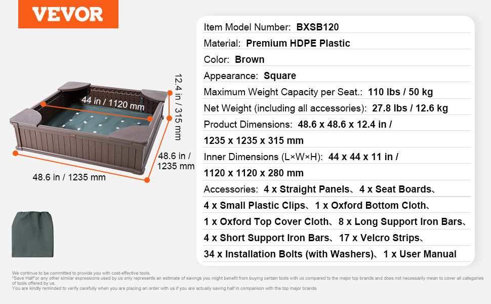 Дерев'яний пісочниця VEVOR з кришкою, восьмигранний, на 4 місця з підкладкою, для дітей 3-12 років, для саду, подарунок для хлопчиків та дівчаток (пластик + квадрат)