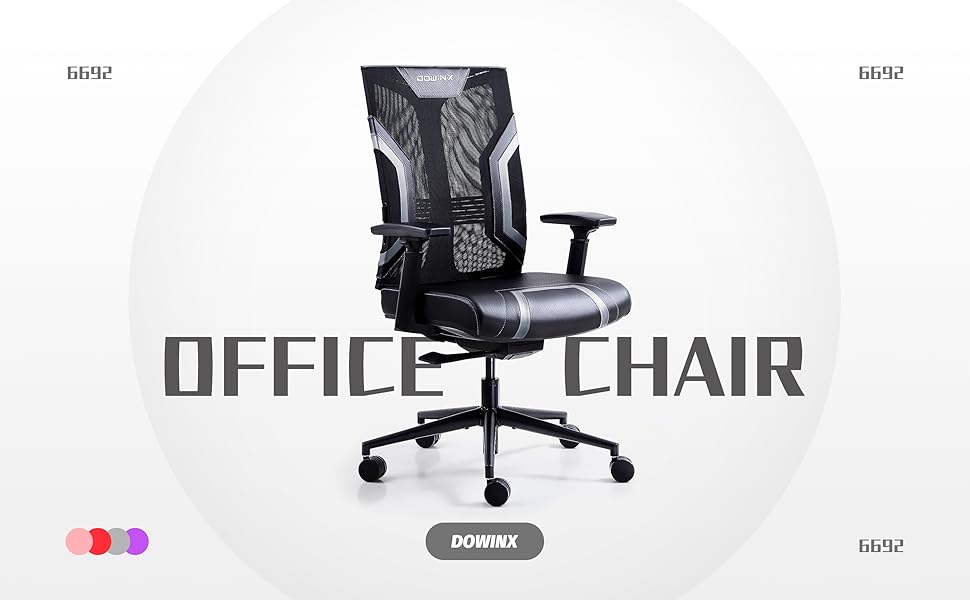 Ігровий крісло Dowinx для офісу та дому: ергономічне, з 3D підлокітниками, функцією гойдання, шкіряне, поворотне, чорно-сіре
