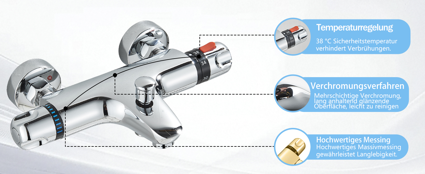 Змішувач для ванни з термостатом, настінний монтаж, хром. Змішувач для ванни та умивальника для ванної кімнати