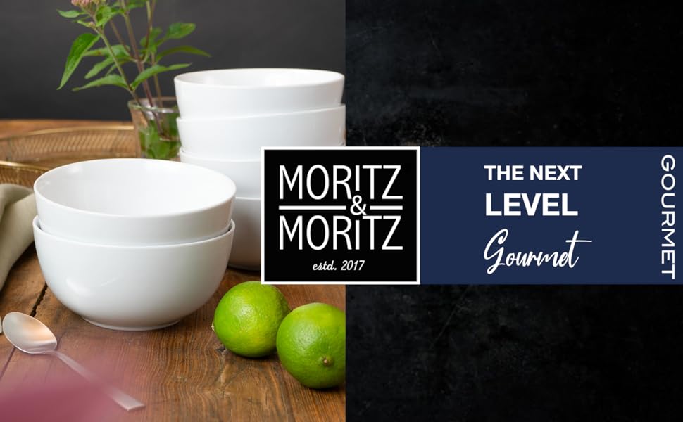 Набір посуду Moritz & Moritz BASIC 18 предметів на 6 осіб - сучасний, з високоякісного порцелянового посуду, класичний білий колір. Включає: 6 тарілок для вечері, 6 тарілок для десерту, 6 салатників (мисок).