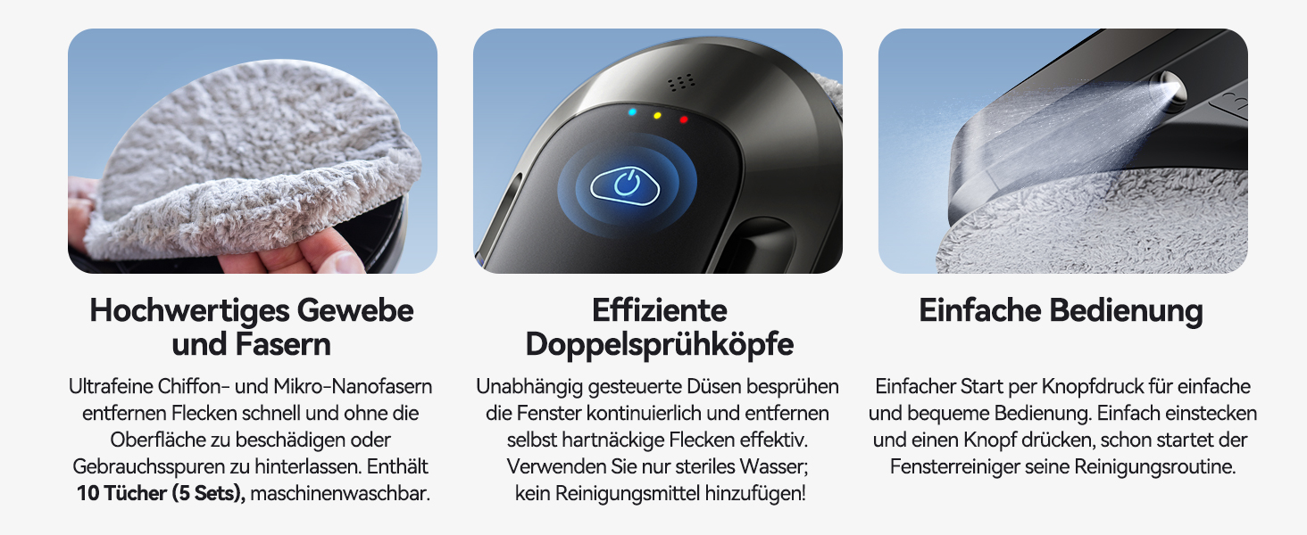 Робот для миття вікон 6000Pa з подвійною насадкою, електричний, з пультом дистанційного керування, 3 режими миття, інтелектуальна навігація, розпізнавання країв, система безпеки, для гладких поверхонь, W23d