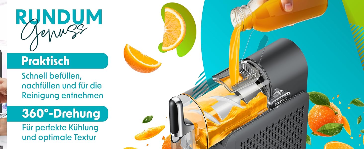 Машина для приготування сляш KESSER® - сляш-мейкер 2л - для сляш, коктейлів, фраппе, молочних коктейлів та замороженого соку - 25 хв та 6 програм - 3 стаканчика та книга рецептів в комплекті, антрацит