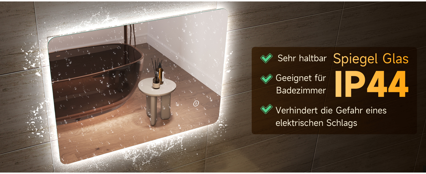 Дзеркало для ванної кімнати SONNI LED з підсвічуванням 50x70 см, сенсорне керування, 3 кольори світла, проти запотівання, функція пам'яті, білий