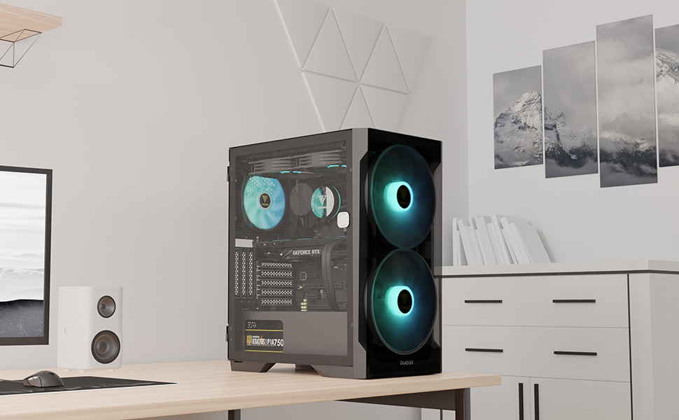 Ігровий корпус GAMDIAS Apollo E2 Elite, Mid-Tower ATX, загартоване скло, 3x 200 мм ARGB вентилятори, безінструментальна установка, підтримка плат до ATX