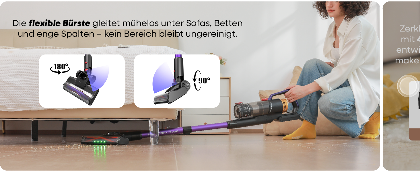 Бездротовий акумуляторний пилосос UNINELL HOME 48000Pa, 550W, 65 хвилин роботи, LED-дисплей, антизаплутувальна щітка, тиха робота, для килимів, твердих підлог та шерсті тварин (фіолетовий)