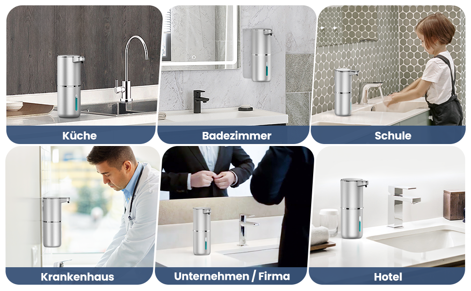 Автоматичний дозатор мила, 380 мл, електричний, з датчиком, USB, водонепроникний, для кухні, ванної, школи, готелю, сріблястий