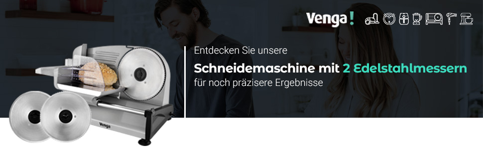 Венга Універсальний електричний харчовий слайсер, нержавіюча сталь, 2 змінні леза, контроль товщини різання до 15 мм, 200 Вт, срібло, VG AS 3005 200 Вт срібло