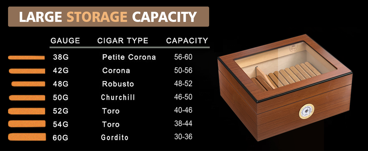 Вологозбережувач для сигар Slege, дерев'яний бокс з іспанської кедру, гігрометр, роздільники, аксесуари для сигар (30-50 сигар) (колір: коричневий)