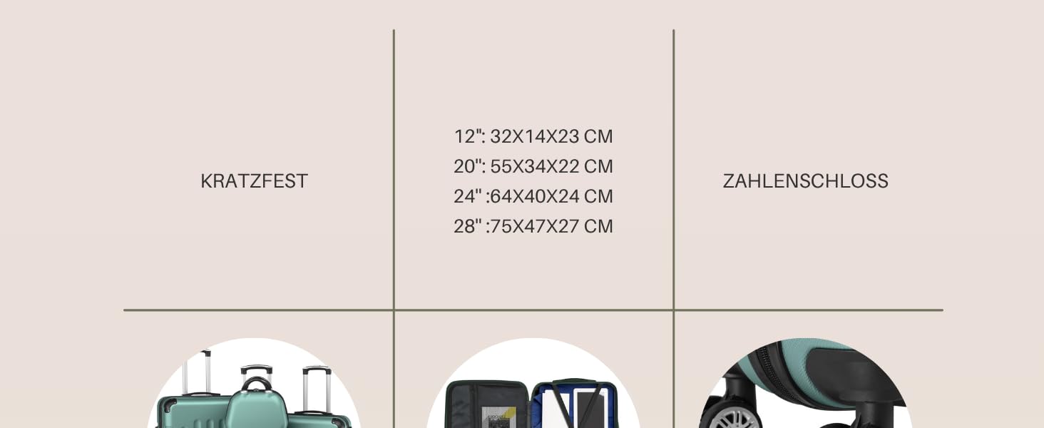 Набір валіз LALAHO 4 шт. з косметичками, з ABS пластику, турецький, з захисними куточками (смужки)