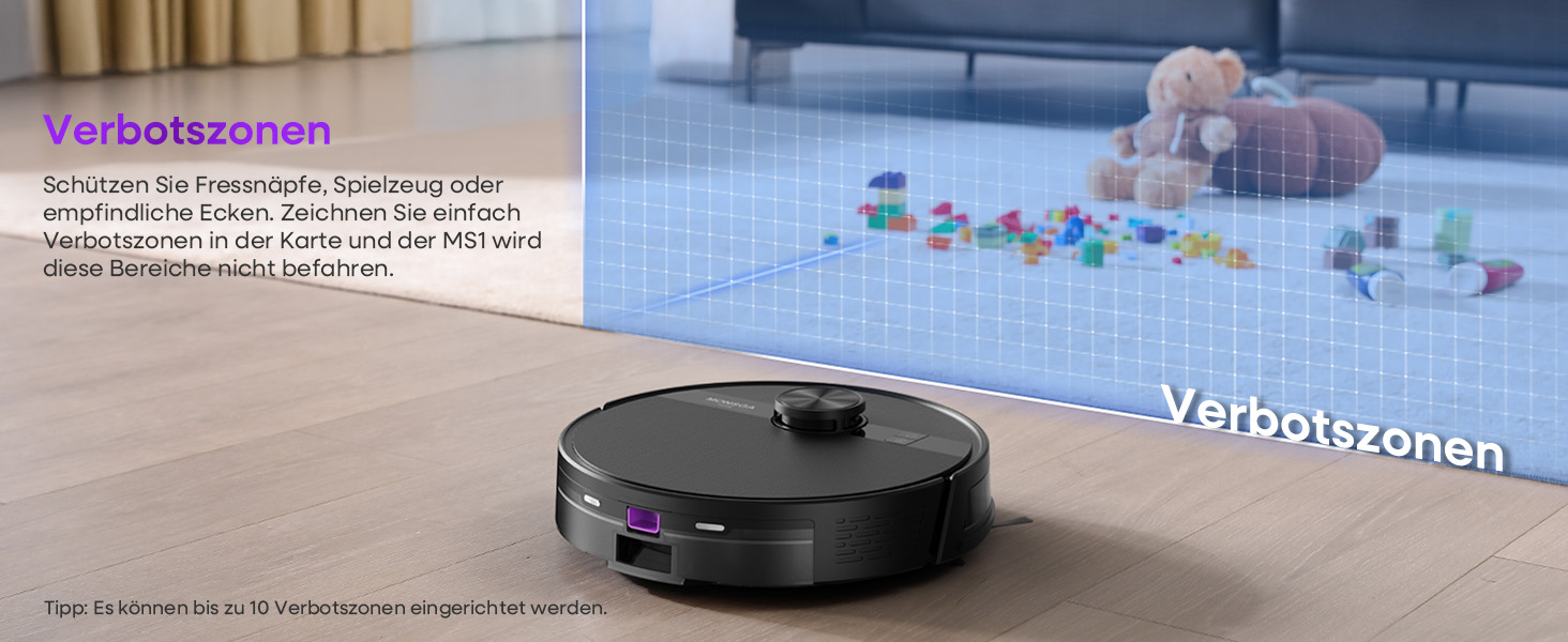 Робот-пилосос MONSGA з функцією миття, 5000Pa, час роботи 180 хв, система захисту від ковтунів, LiDAR навігація, для килимів та шерсті тварин, керування через додаток та пульт (чорний)