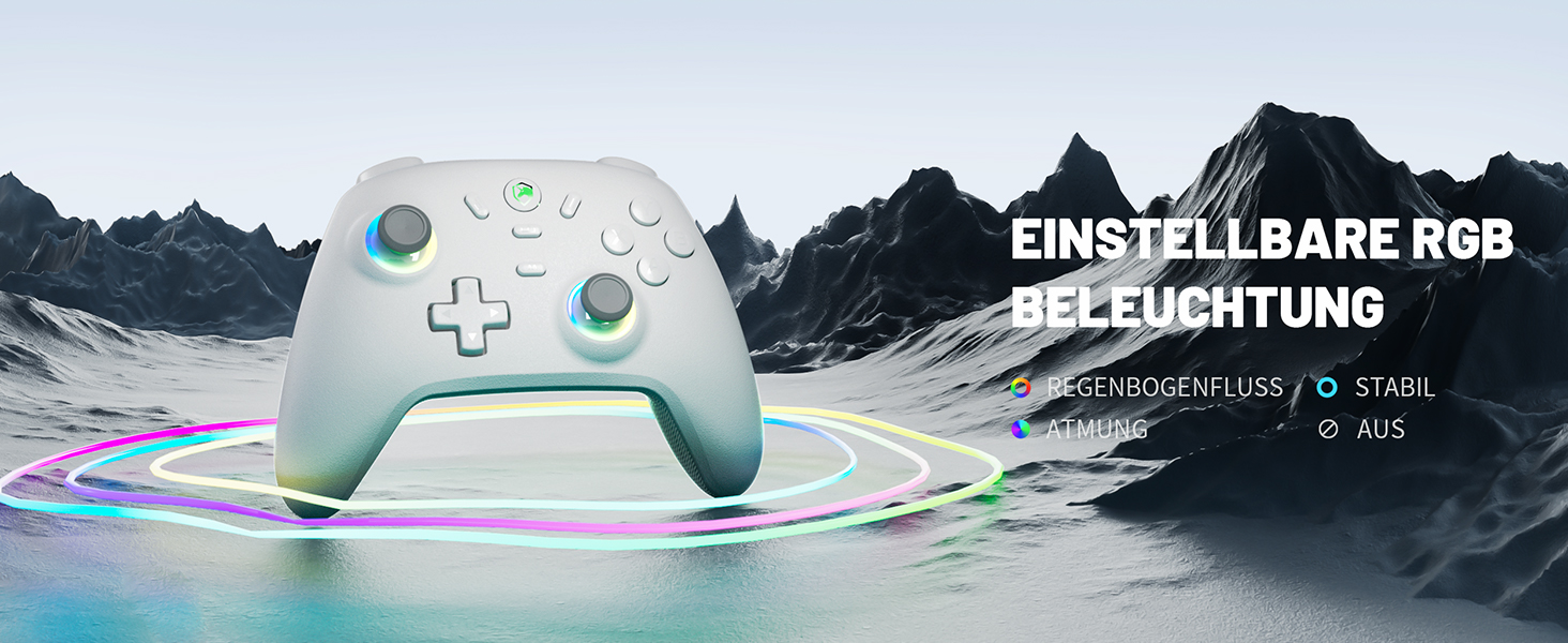 Бездротовий ігровий контролер ECHTPower для PC, Switch, Steam Deck, Android, iOS — RGB підсвічування, Hall-джойстики, вібрація, Turbo, акумулятор 800mAh (Білий)