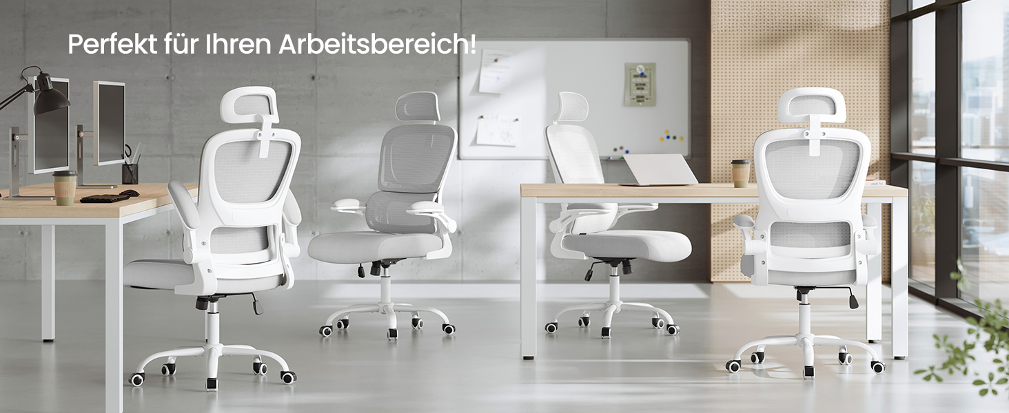 Офісне крісло SONGMICS з ергономічною спинкою з сітки, з регульованою підголівником та поперековою підтримкою, для дому та офісу, сірого кольору (OBN041G01)