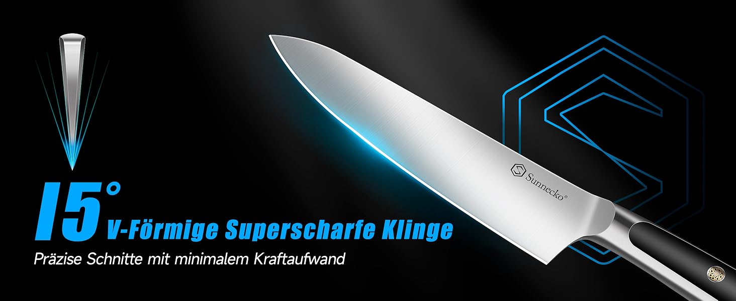 Набір ножів Sunnecko 6 шт. з підставкою – кухонний набір ножів, кухонні ножі з ергономічними ручками, гострими лезами, підставка з нержавіючої сталі та акації