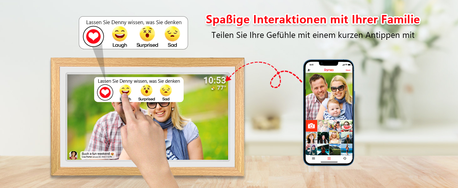 Цифровий фоторамка FRAMEO 21.5 дюймів з IPS LCD сенсорним екраном, Wi-Fi, 32 GB, USB/SD розширення, Auto-Rotate, для кріплення на стіну, жовтий