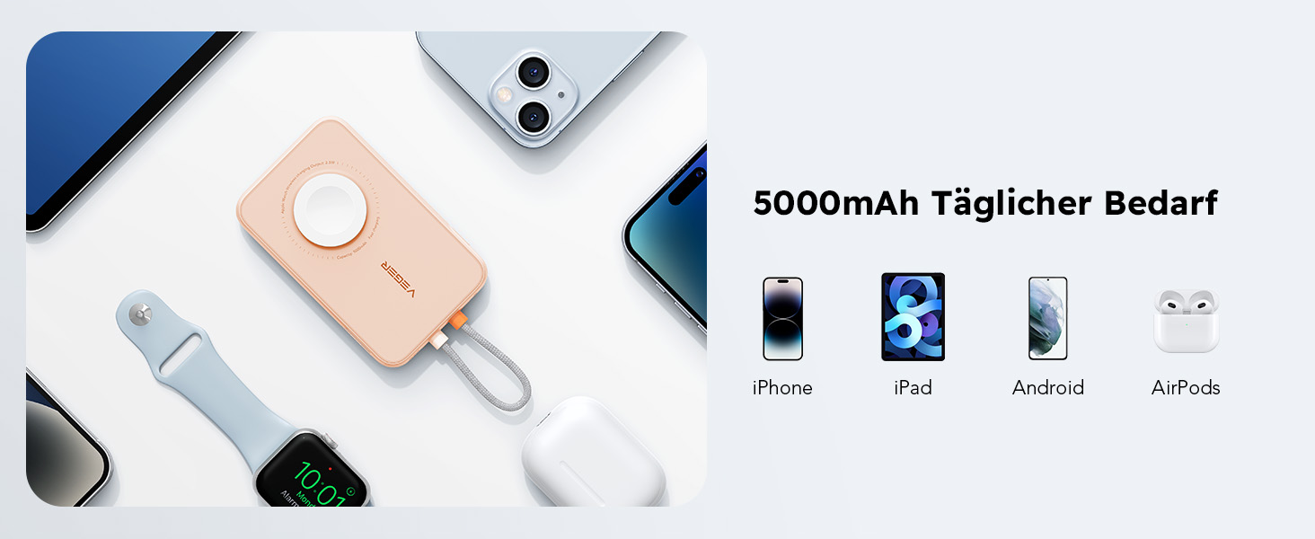 Вт PD, 5000 мАг, кабель Apple, Apple Watch зарядка, USB-C, LED-дисплей, рожевий, 20