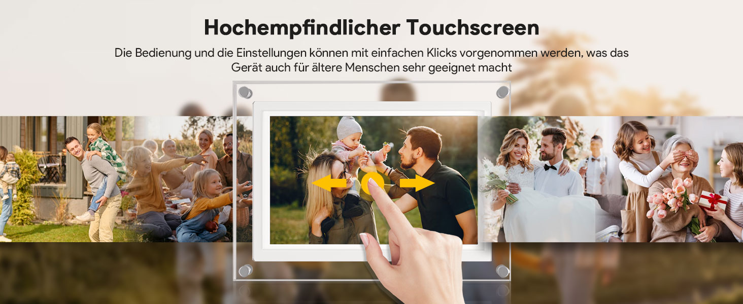 Цифрова фоторамка 15.6 дюймів з Wi-Fi, HD IPS сенсорний екран 1920x1080, 32ГБ пам'яті, підтримка Frameo App, автоматичний поворот зображення