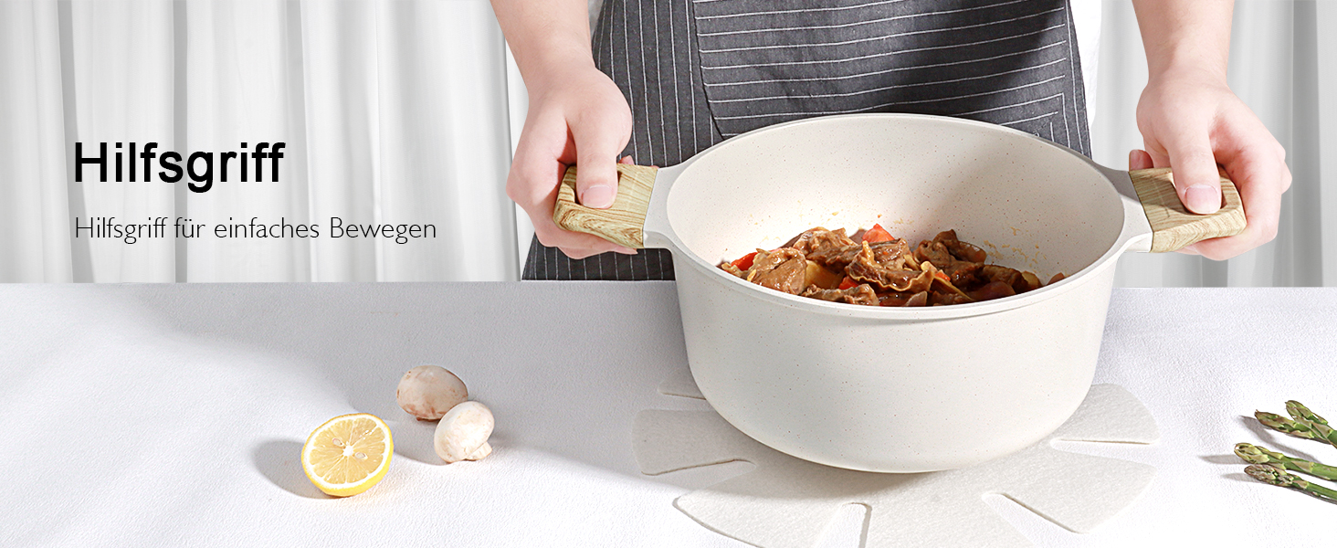 Набір посуду GipP 22 шт. з керамічним покриттям, антипригарний, для миття в посудомийній машині, без PFAS, білий