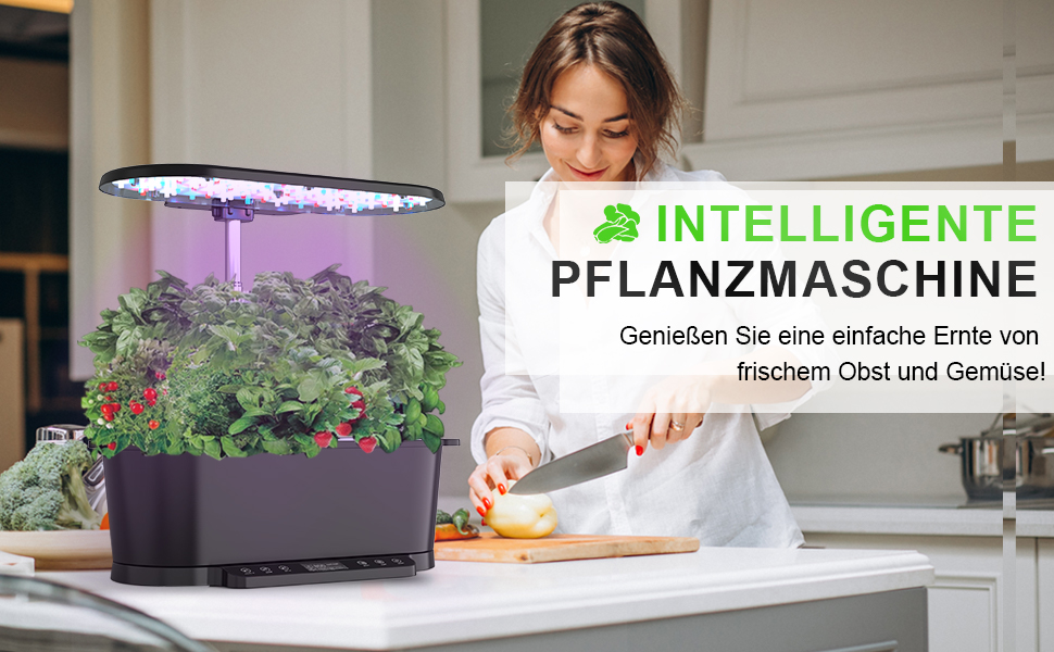Smart Herb Garden: Гідропонна система для вирощування зелені в приміщенні з LED підсвіткою (15 горщиків, 5.5л, чорна)