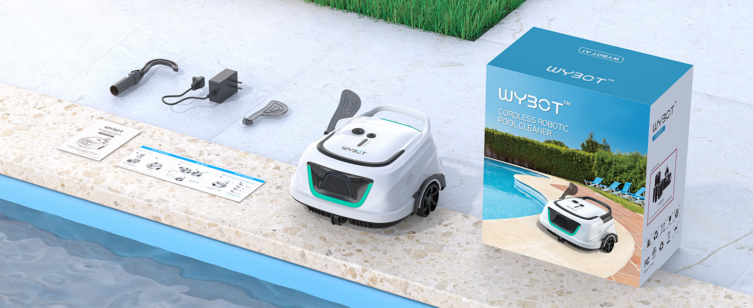 Робот-пилосос для басейну WYBOT A1 з акумулятором та двома фільтрами - 120 хв тихої роботи для басейнів до 100㎡ | Енергозберігаюча система та бездротовий басейн-пилосос на акумуляторі, сірий та зелений колір