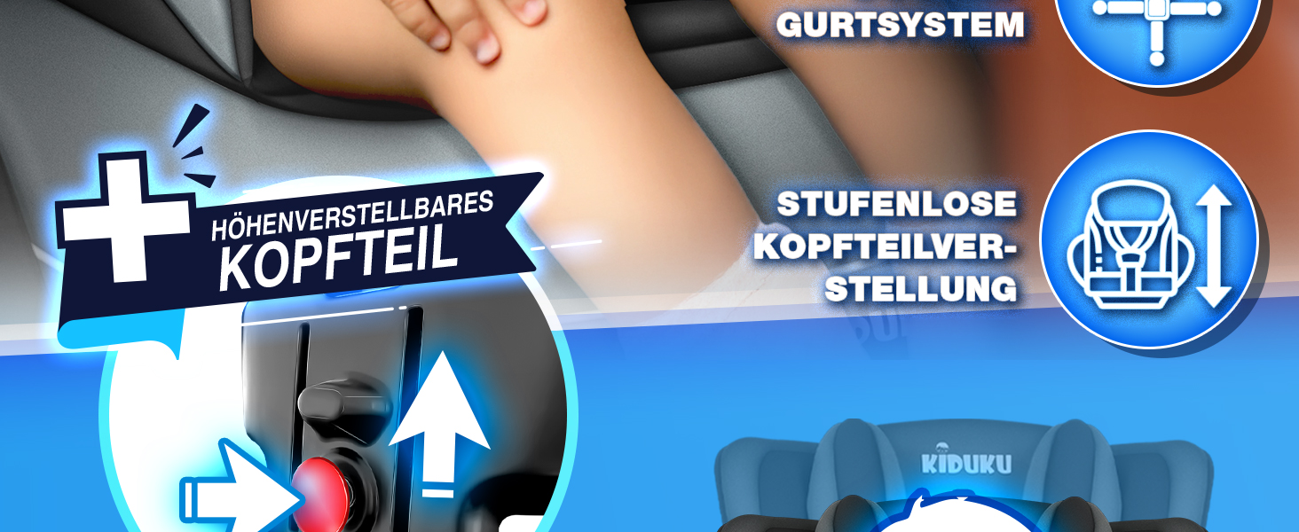 Автокрісло KIDUKU® 9-36 кг (1-12 років) з підкладкою - Автомобільне крісло ECE R129/03, Група 1/2/3, чорне