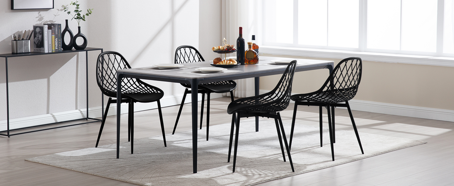 Набір обідніх стільців 4 шт., кухонний стілець з перфорованою спинкою, стілець для вітальні з металевими ніжками, пластиковий стілець для кухні, вітальні, балкону, скандинавський, білий, K0018EZS-4