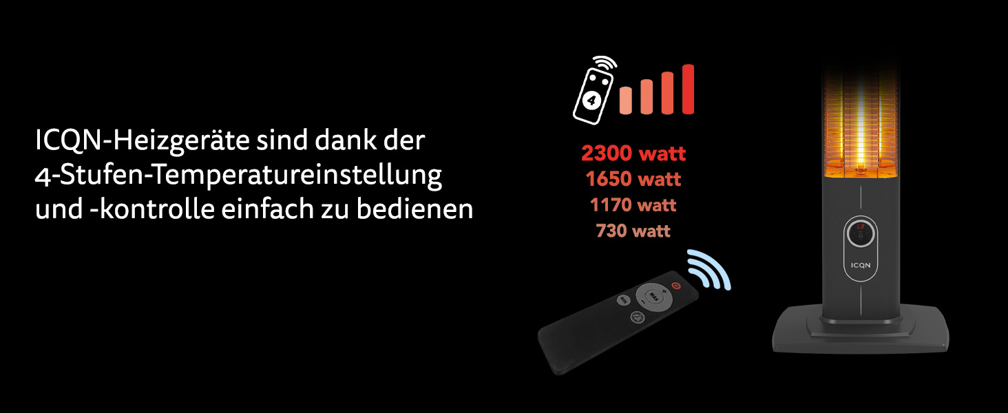 Інфрачервоний обігрівач ICQN 2300 Вт, 4 налаштування тепла, пульт дистанційного керування, інфрачервоний, водонепроникний, для внутрішнього та зовнішнього використання