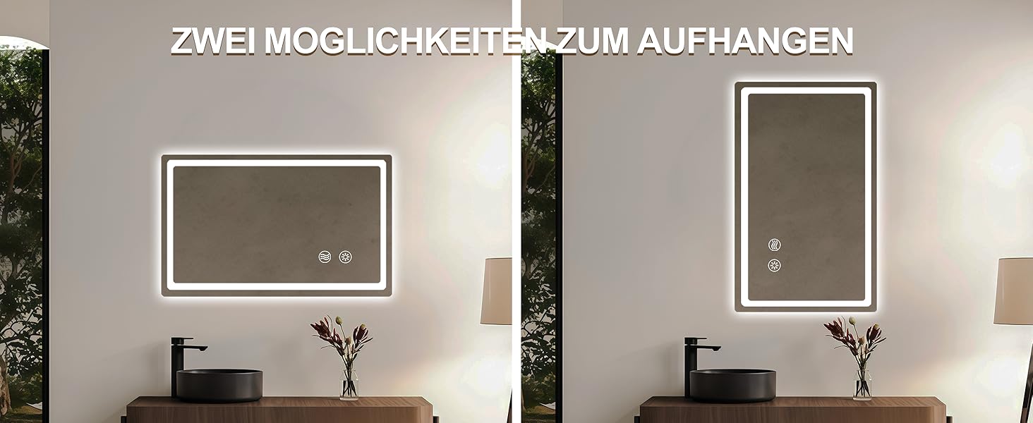 LED дзеркало для ванної кімнати KLGFI з підсвіткою, сенсорним вимикачем та функцією антизапар, 50 x 70 см