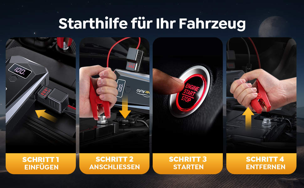 Портативний акумулятор YaberAuto для запуску двигуна з LED-ліхтариком, 4500A, 21800mAh (YA50 3000A) - для бензинових та дизельних двигунів