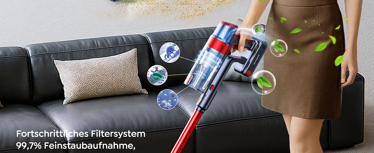 Бездротовий акумуляторний пилосос SunSare 600W з потужністю всмоктування 50000Pa, 65 хвилин роботи, док-станція, автоматичний режим, сенсорний екран, висувний шланг 1м для твердих поверхонь, килимів та шерсті тварин