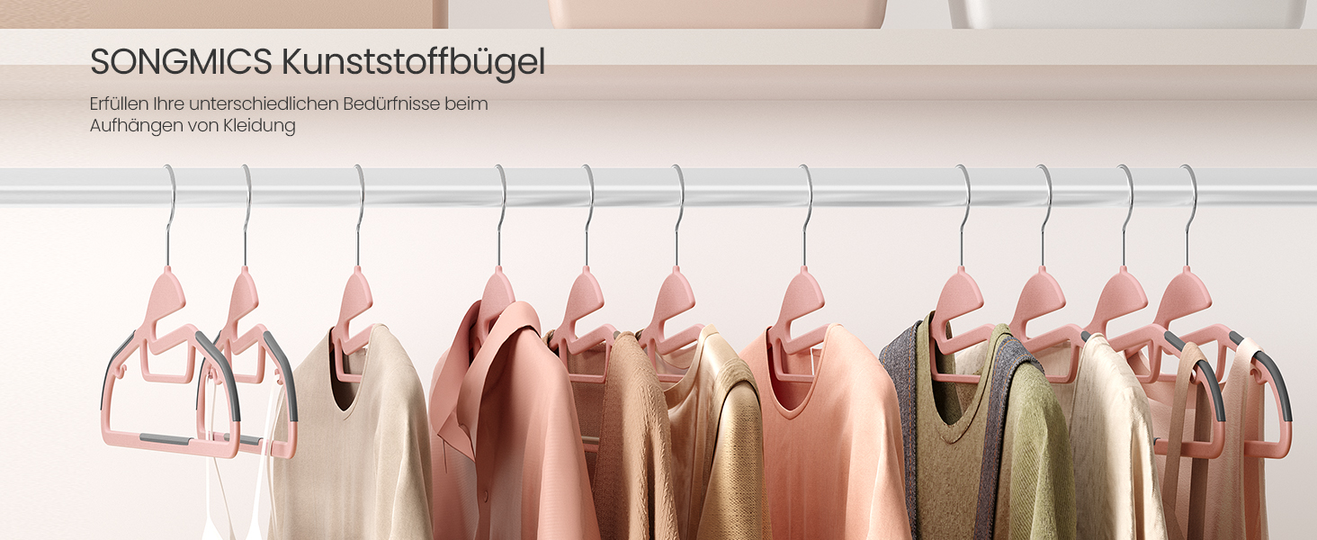 Плечики для одягу SONGMICS, 50 шт., пластикові, обертовий гачок, рожево-темно-сірий, 41.5 см