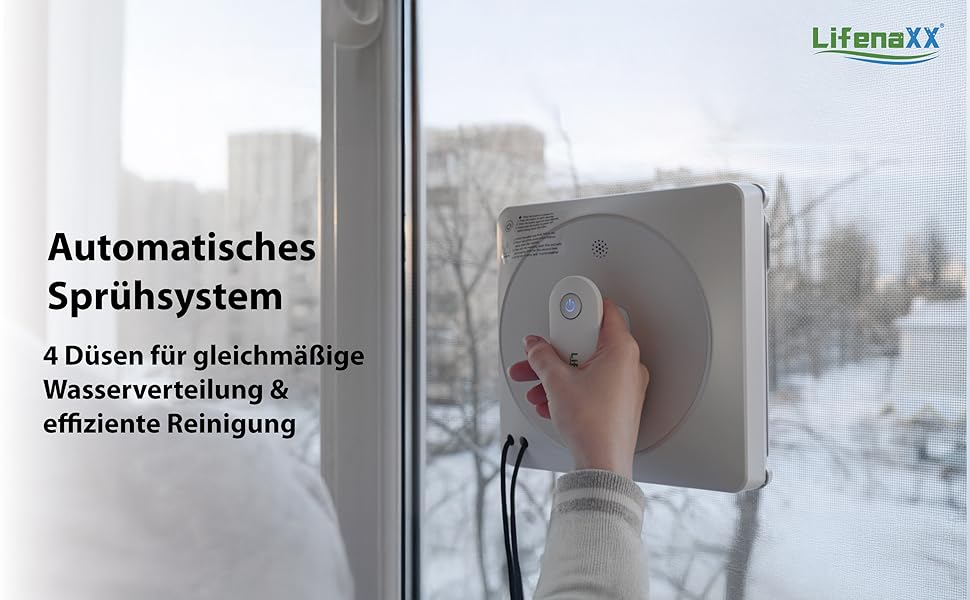 Робот для миття вікон Lifenaxx LX-047 з 4-ма форсунками, 4 програмами очищення, безщітковий двигун та пультом дистанційного керування – для рамкових та безрамових вікон